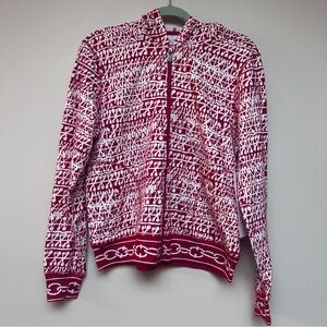 Oleg Cassini Sport Zip Up Hoodie Red & White Size Medium NWT